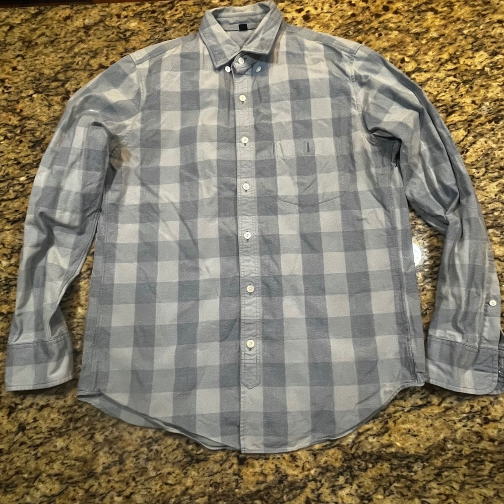 J.Crew Mens Buffalo Check Button Down Shirt Blue Grey Long Sleeve Size M